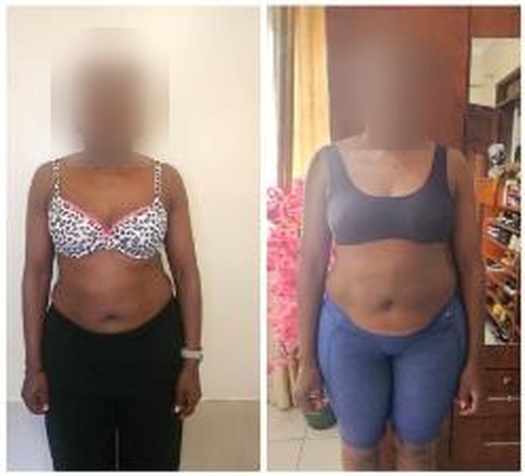 Nada before and after, front view, face hidden for privacy